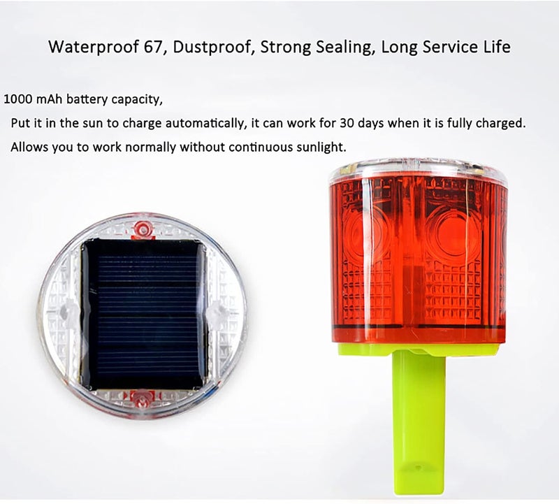 risoon Solar Strobe Warning Light: IP54 Waterproof Flashing Safety Light High Bright LED Warning Lamp Traffic Signal for Construction, Factory, Safety Road Sign, Dock Marine Beacon (6PCS, Yellow-Column) - Image 2